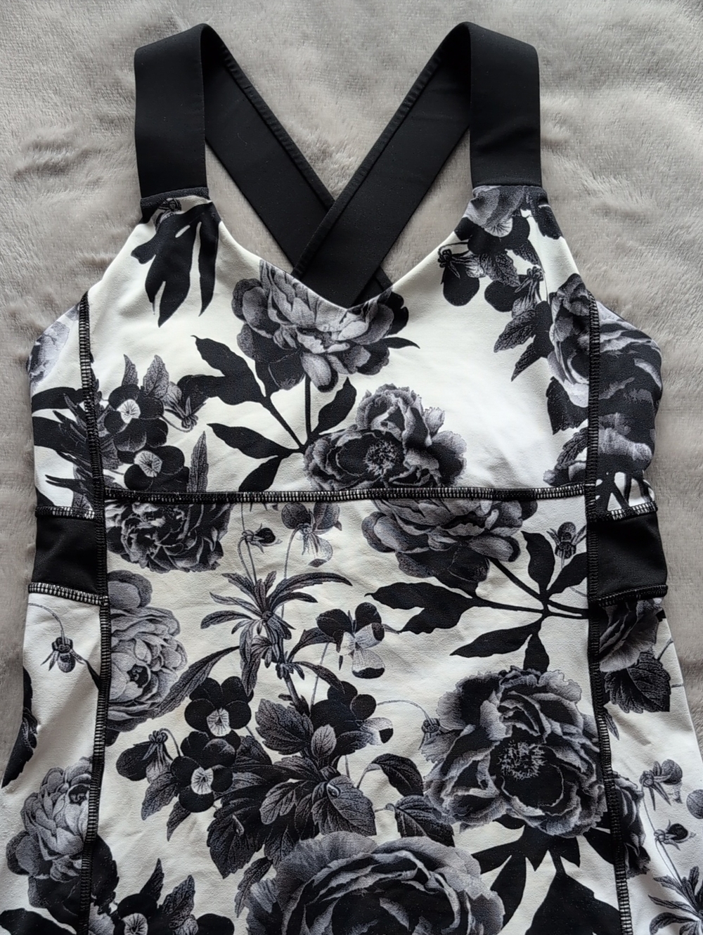 lululemon athletica Black & White Floral Cross-Back Camisole